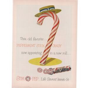 Life Savers Stik-O-Pep Advertisement Vintage 1950s Holiday Christmas Candy Cane